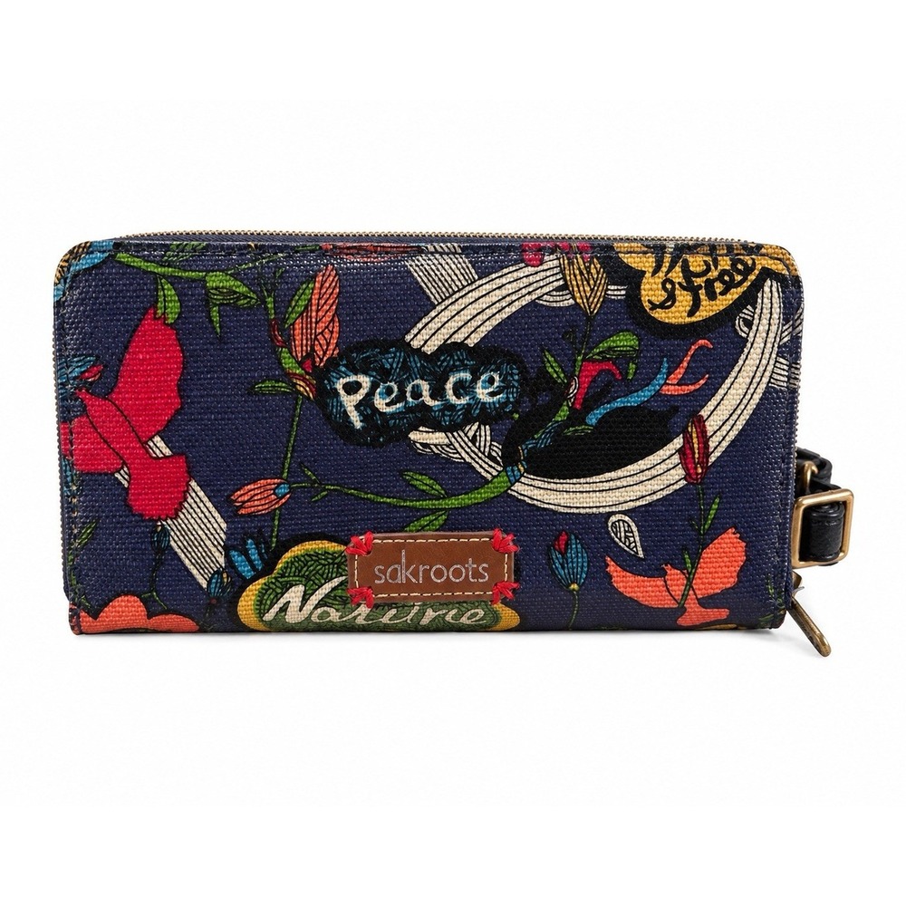 Sakroots Artist Circle Zip Around Wallet Peace Floral Blue Vegan Wallet